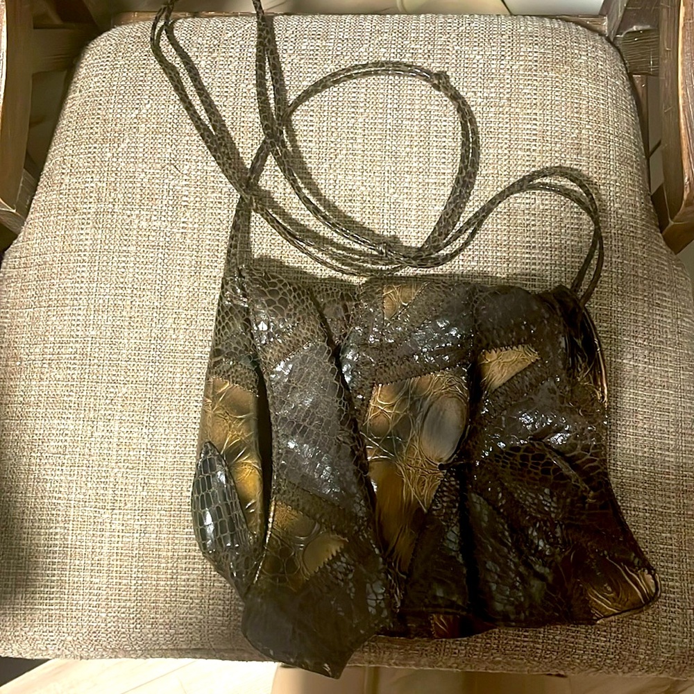 Carlos Falchi for target crossbody purse in brown and gold.